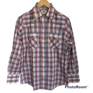 NWOT Vintage Dee Cee Western Wear check plaid pearl snap button top size 13 / 14